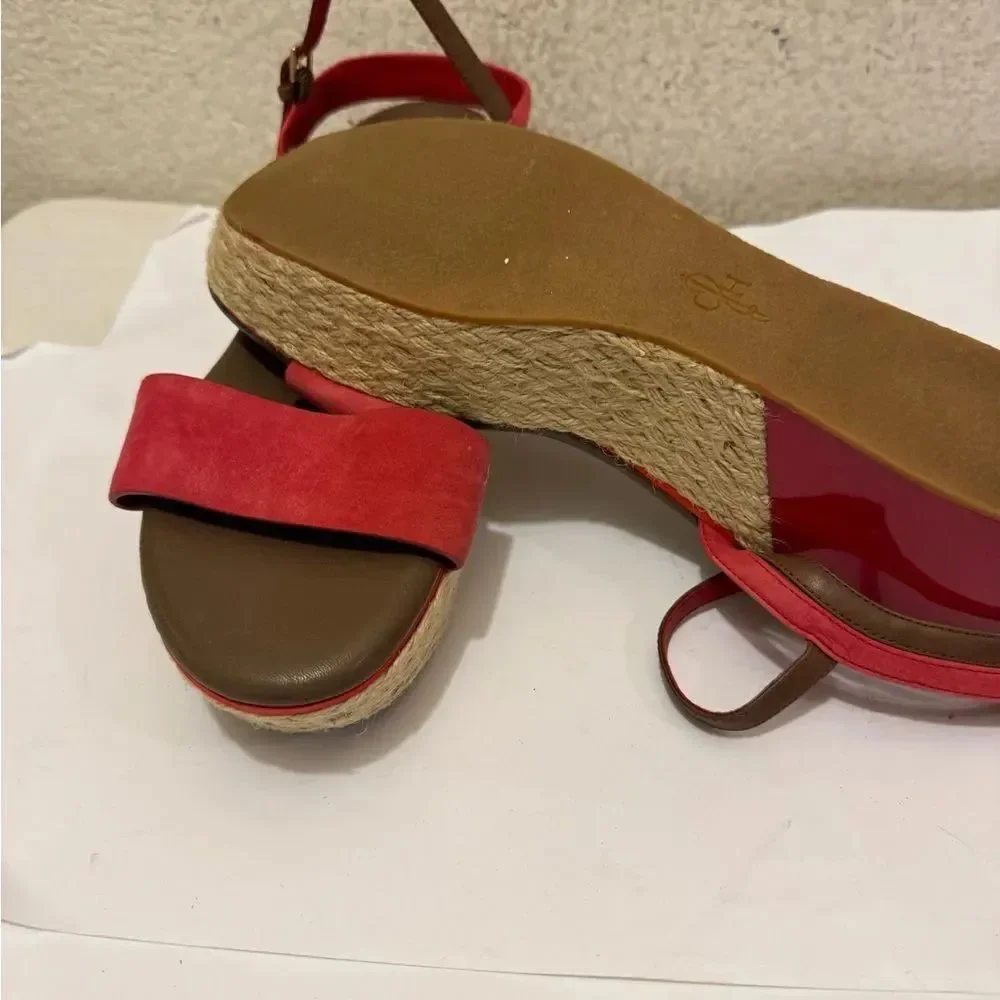 COLE HAAN Red Suede Patent Leather Wedges Espadrille Sandals Ankle Strap 10C